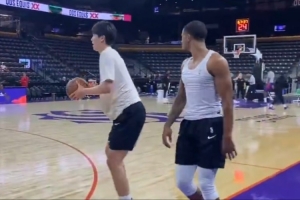 今日G聯(lián)賽首秀！撕裂之城混音球員賽前熱身 楊瀚森試投三分2中1