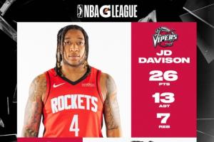 Die π！休斯頓雨姐JD·戴維森統(tǒng)治G聯(lián)盟 狂砍26分7板13助！