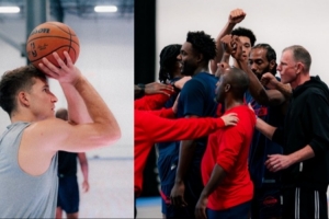 近況不佳&1勝8負(fù)！快船發(fā)布訓(xùn)練照：小卡給全隊(duì)鼓勁 哈登心情不錯(cuò)