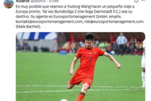 國外亞洲足球博主：王鈺棟可能加盟德乙達(dá)姆施塔特