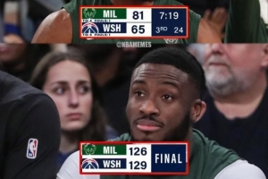 從領(lǐng)先16分到3分輸球！雄鹿慘遭奇才翻盤 字母哥哥展現(xiàn)表情管理