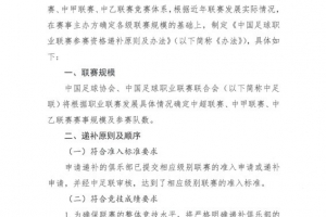 新修訂《中國足球職業(yè)聯(lián)賽參賽資格遞補原則及辦法》主要變化部分