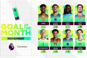 英超11月最佳進球候選：阿瑪?shù)铝杩帐澜绮?、里沙利松超遠吊射在列