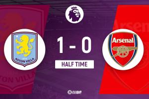 半場-阿森納暫0-1維拉 卡什凌空破門沃特金斯失良機 埃澤進球被吹