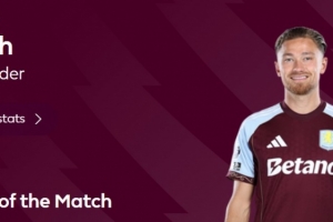 先拔頭籌！英超官方：卡什當選維拉2-1阿森納球迷票選全場最佳