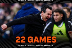 埃梅里終結(jié)阿爾特塔18場(chǎng)不敗紀(jì)錄，成功捍衛(wèi)昔日22場(chǎng)不敗榮耀