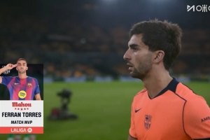 上演帽子戲法！官方：費(fèi)蘭當(dāng)選貝蒂斯3-5巴薩全場(chǎng)最佳球員