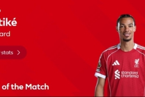 打進兩球，官方：?；倏水斶x利茲聯(lián)3-3利物浦全場最佳