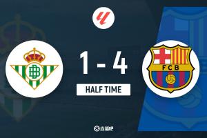 半場(chǎng)-巴薩4-1貝蒂斯 費(fèi)蘭半場(chǎng)帽子戲法巴德吉處子球 安東尼破門(mén)