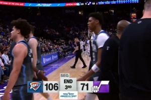 差距懸殊！爵士三節(jié)71-106落后雷霆35分 三節(jié)得分比雷霆半場少3分