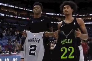 2025屆新秀翹楚！榜眼哈珀和13號秀奎因賽后交換球衣