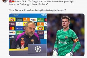 弗里克：特爾施特根明天就能通過體檢。我很高興他能回歸